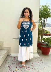 Reeba Short Rayon Chikankari Kurti - Blue