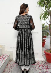 Rehana Anarkali Black Lucknow Chikan Kurti | chikan curry kurta | lakhnavi kurti | lucknowi chikankari kurta