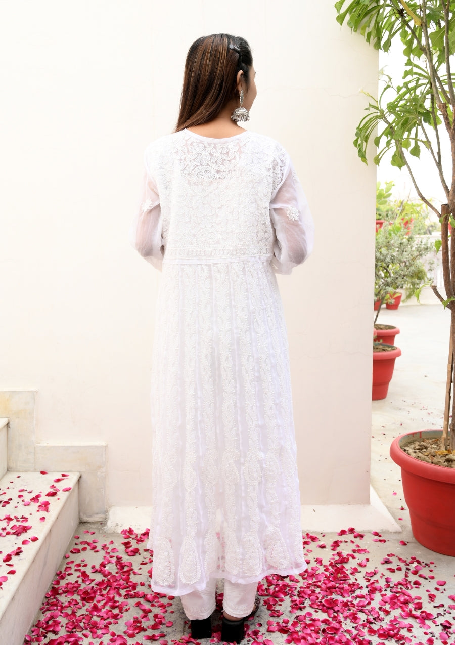 Rehana Anarkali white chikankari kurtas | chikan curry kurti | lakhnavi kurti | lucknowi chikan kurta | lucknow chikan kurti