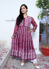 Rehana Anarkali Georgette Chikankari Kurti| chikan curry kurti | lakhnavi kurti | lucknowi chikan kurta | house of chikankari