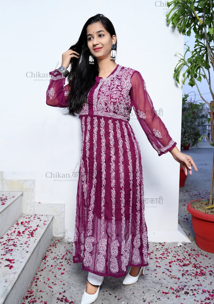 Rehana Anarkali Georgette Chikankari Kurti Chikan Kalakaari