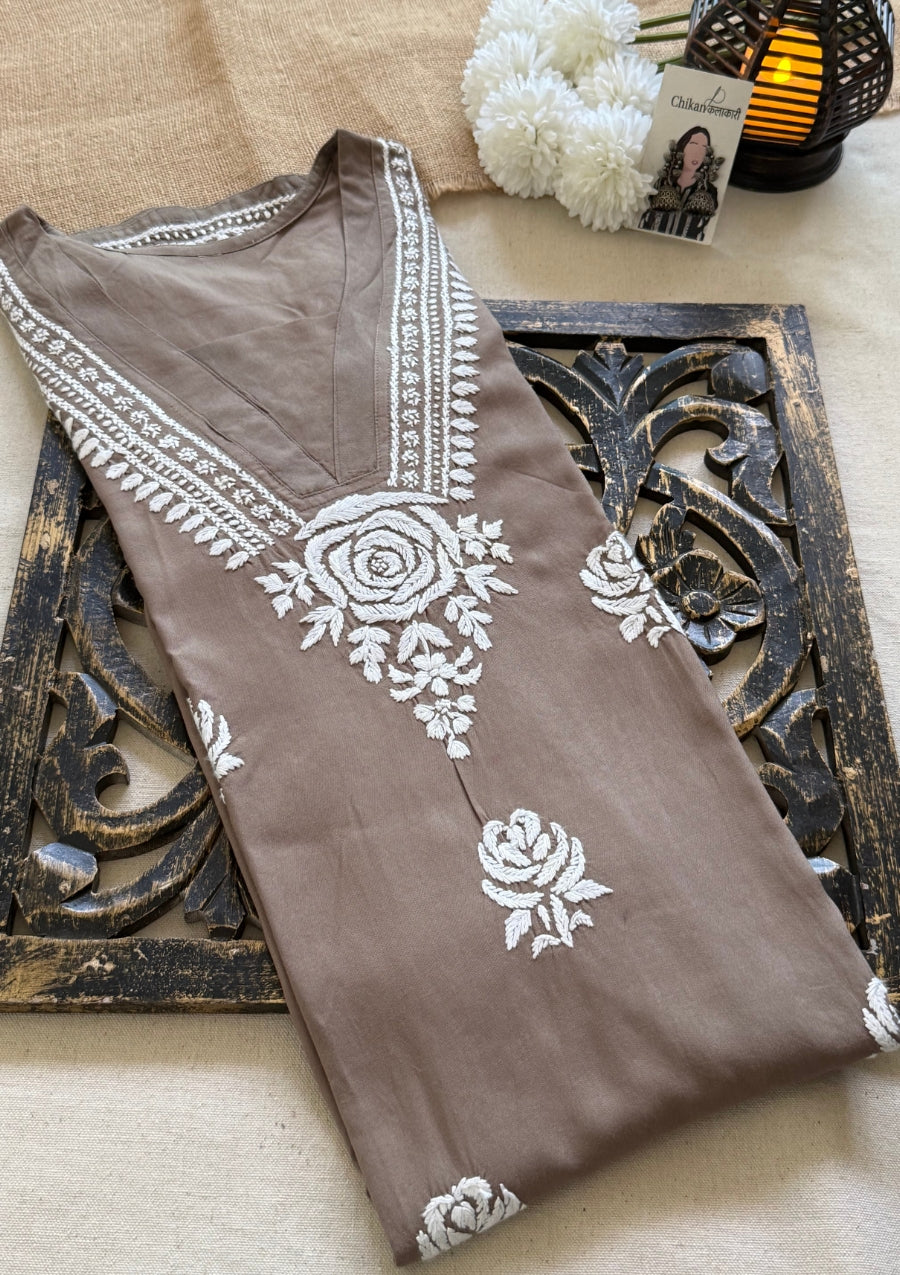 Reva Rayon Chikankari Kurti - Dusty Grey