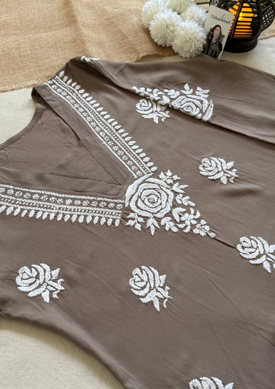 Reva Rayon Chikankari Kurti - Dusty Grey
