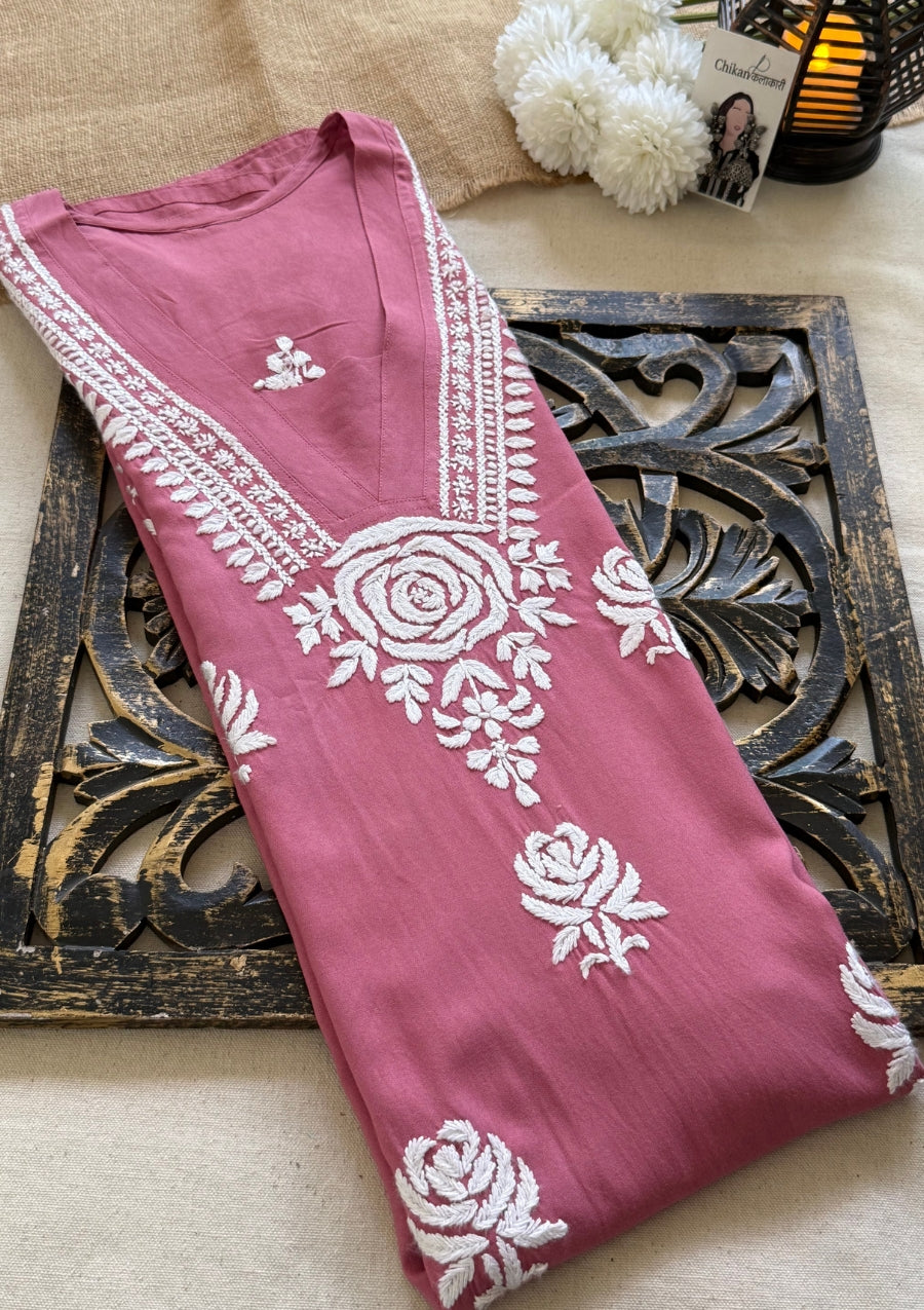 Reva Rayon Chikankari Kurti - Pink