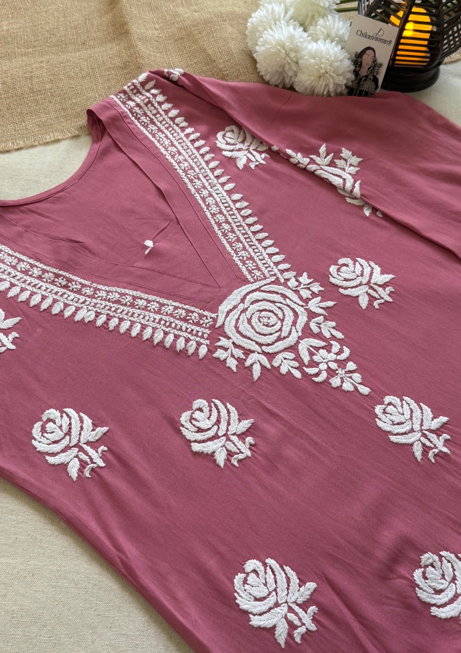 Reva Rayon Chikankari Kurti - Pink