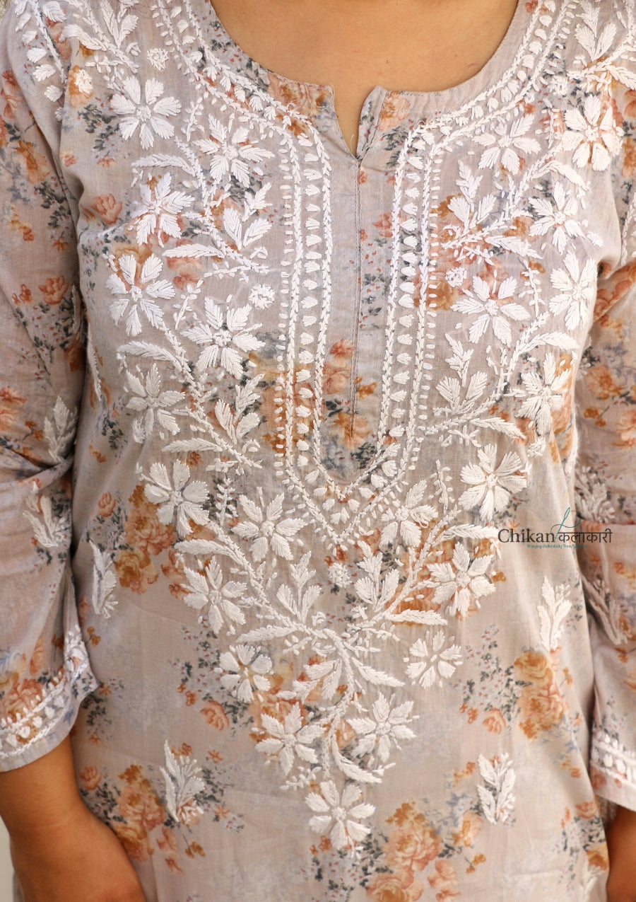 Rhea Grey Mulmul Chikankari kurti