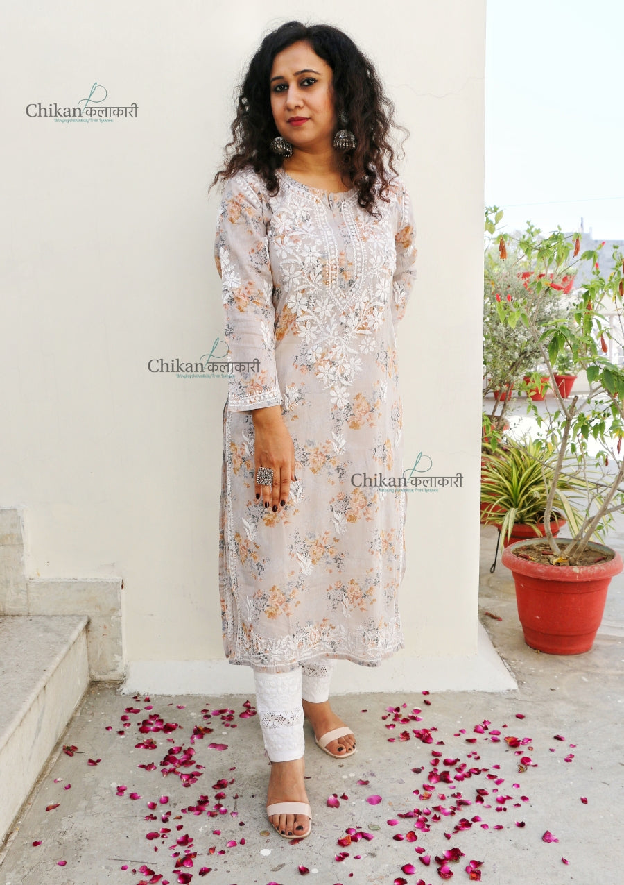 Rhea Grey Mulmul Chikankari kurti