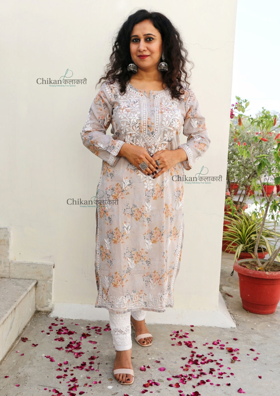 Rhea Grey Mulmul Chikankari kurti