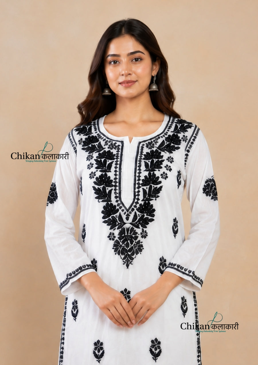 Rhea White Cotton White Chikankari Kurti