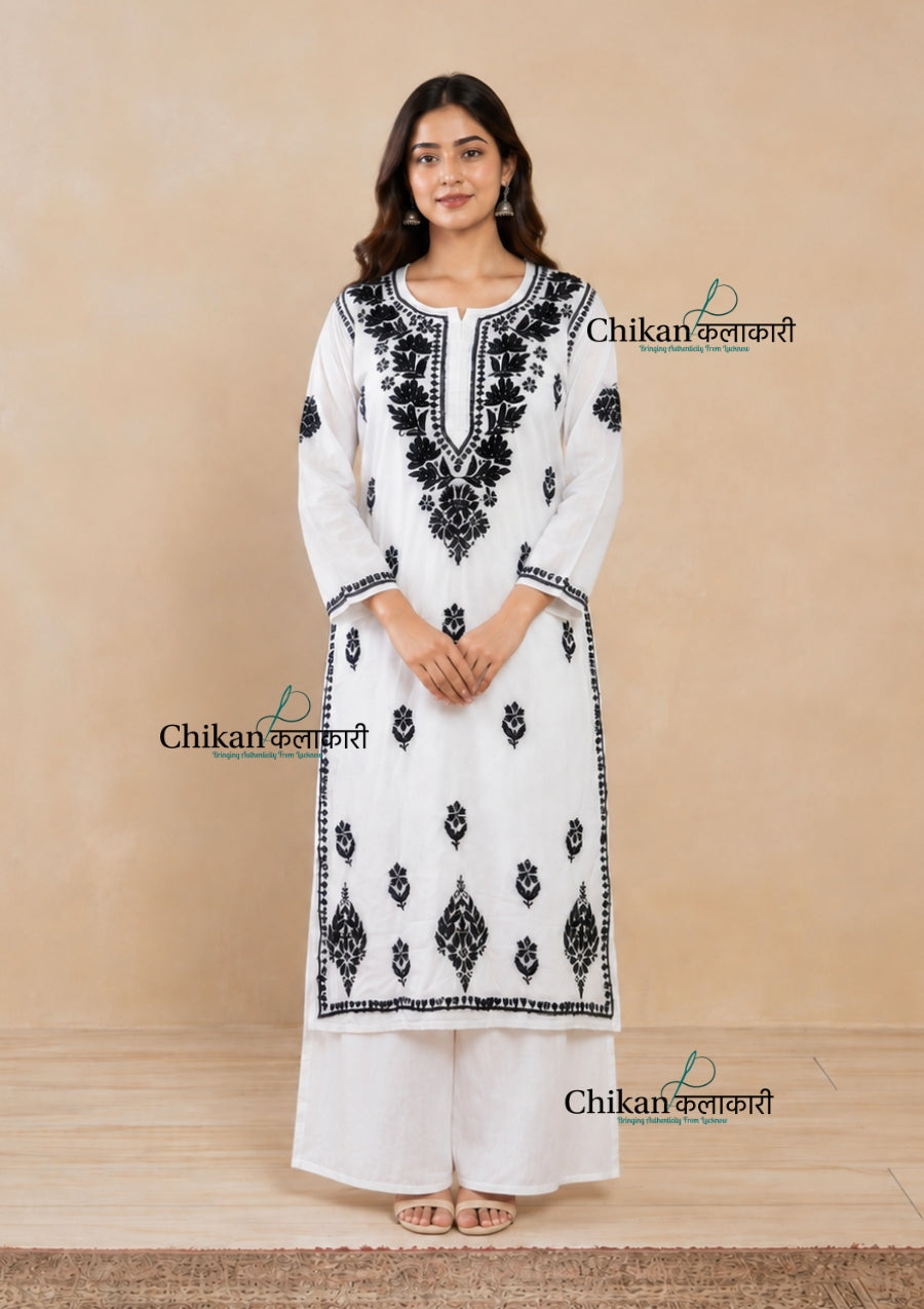 Rhea White Cotton White Chikankari Kurti