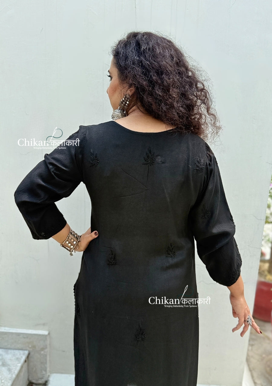 Rida Muslin Chikankari Kurti - Black