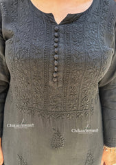Rida Muslin Chikankari Kurti - Black