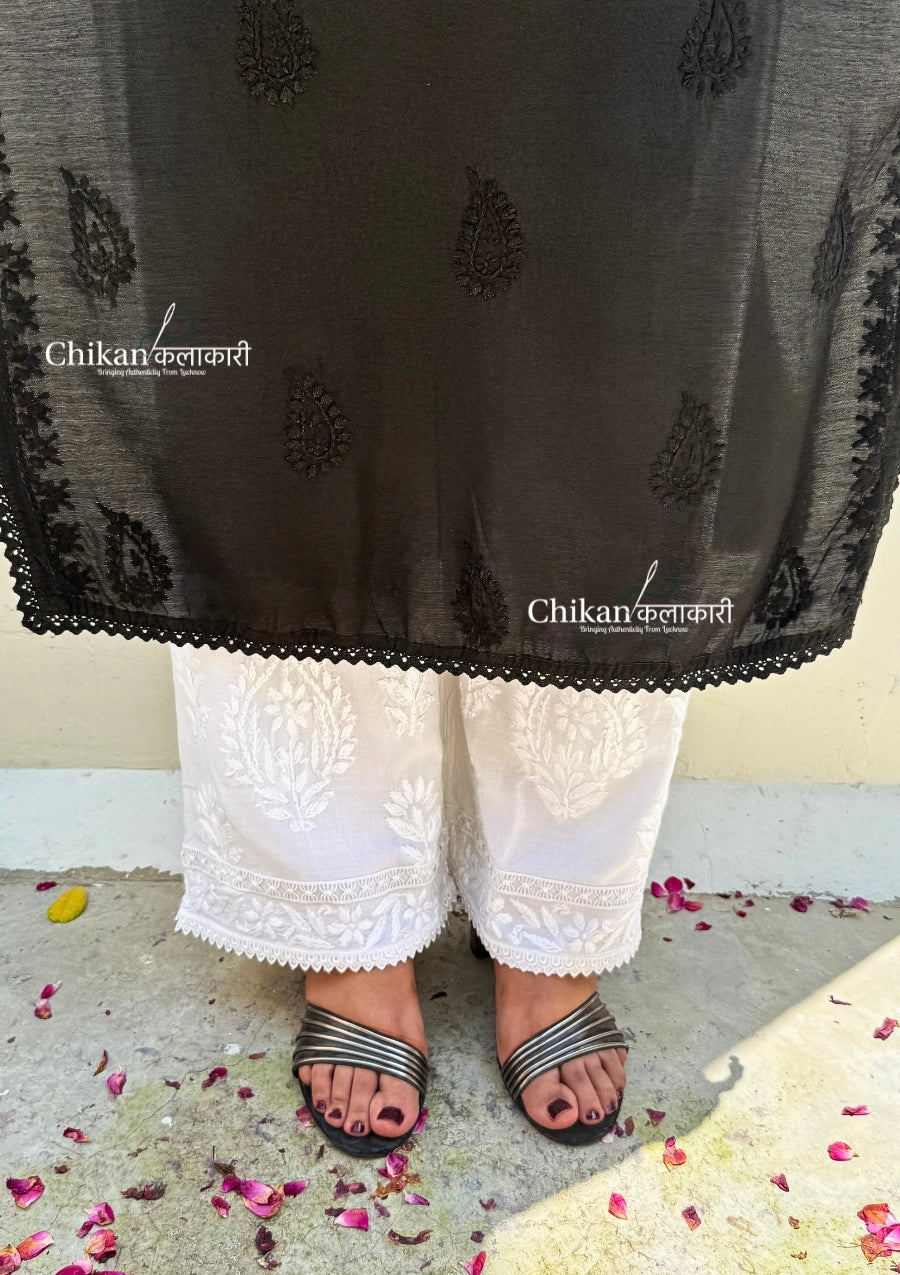 Rida Muslin Chikankari Kurti - Black