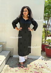 Rida Muslin Chikankari Kurti - Black