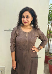 Rida Muslin Chikankari Kurti - Brown