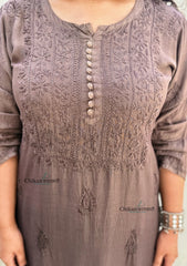 Rida Muslin Chikankari Kurti - Brown