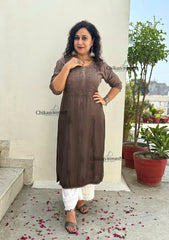 Rida Muslin Chikankari Kurti - Brown