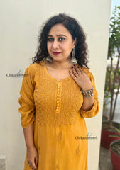 Rida Muslin Chikankari Kurti - Mustard Yellow