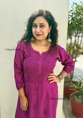 Rida Muslin Chikankari Kurti - Wine