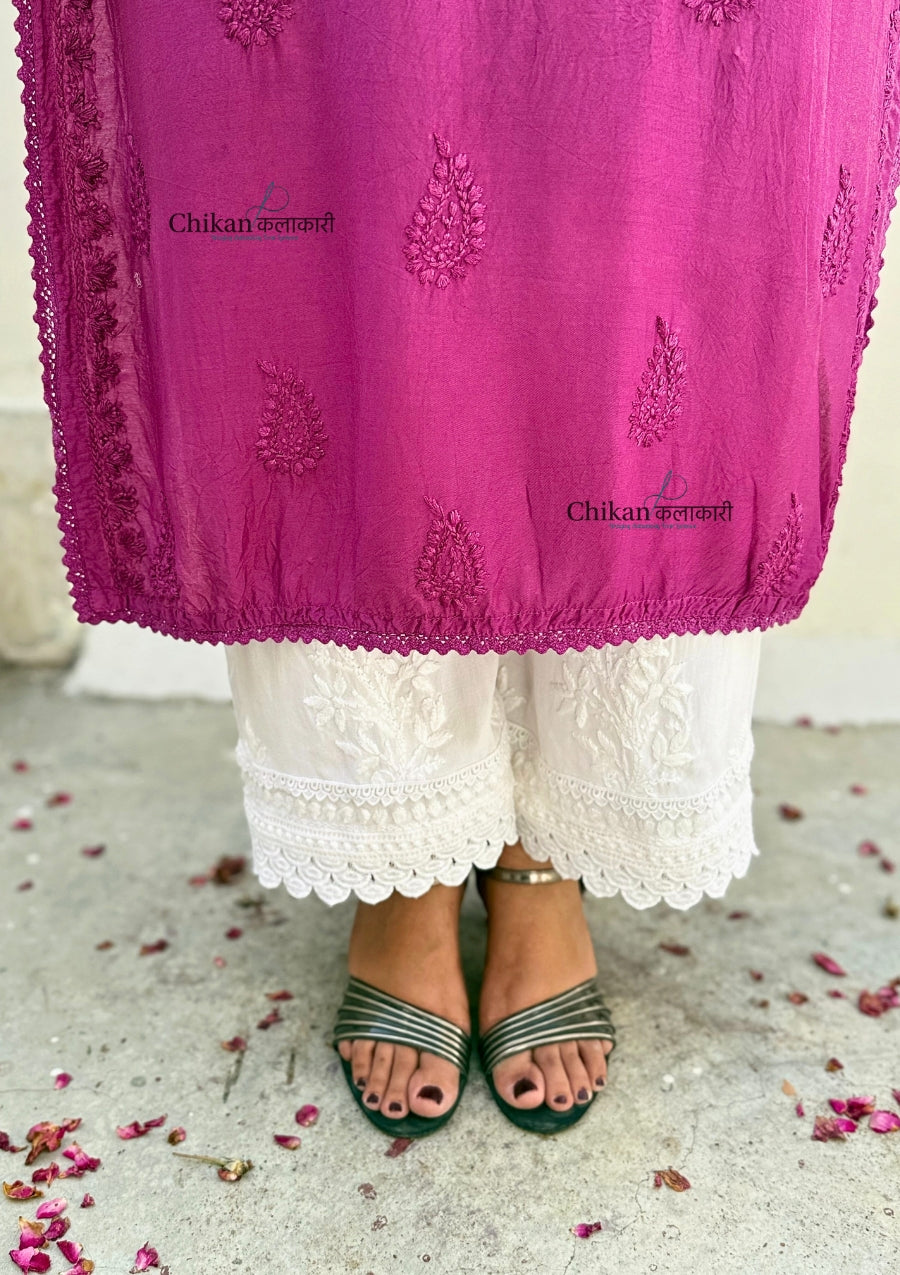 Rida Muslin Chikankari Kurti - Wine