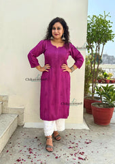 Rida Muslin Chikankari Kurti - Wine