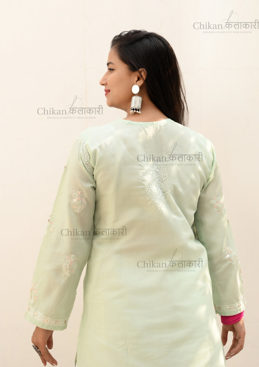 Riya Cotton Chikan Kurta | chikan curry kurti | lakhnavi kurti | lucknowi chikankari kurta | cotton chikankari kurti