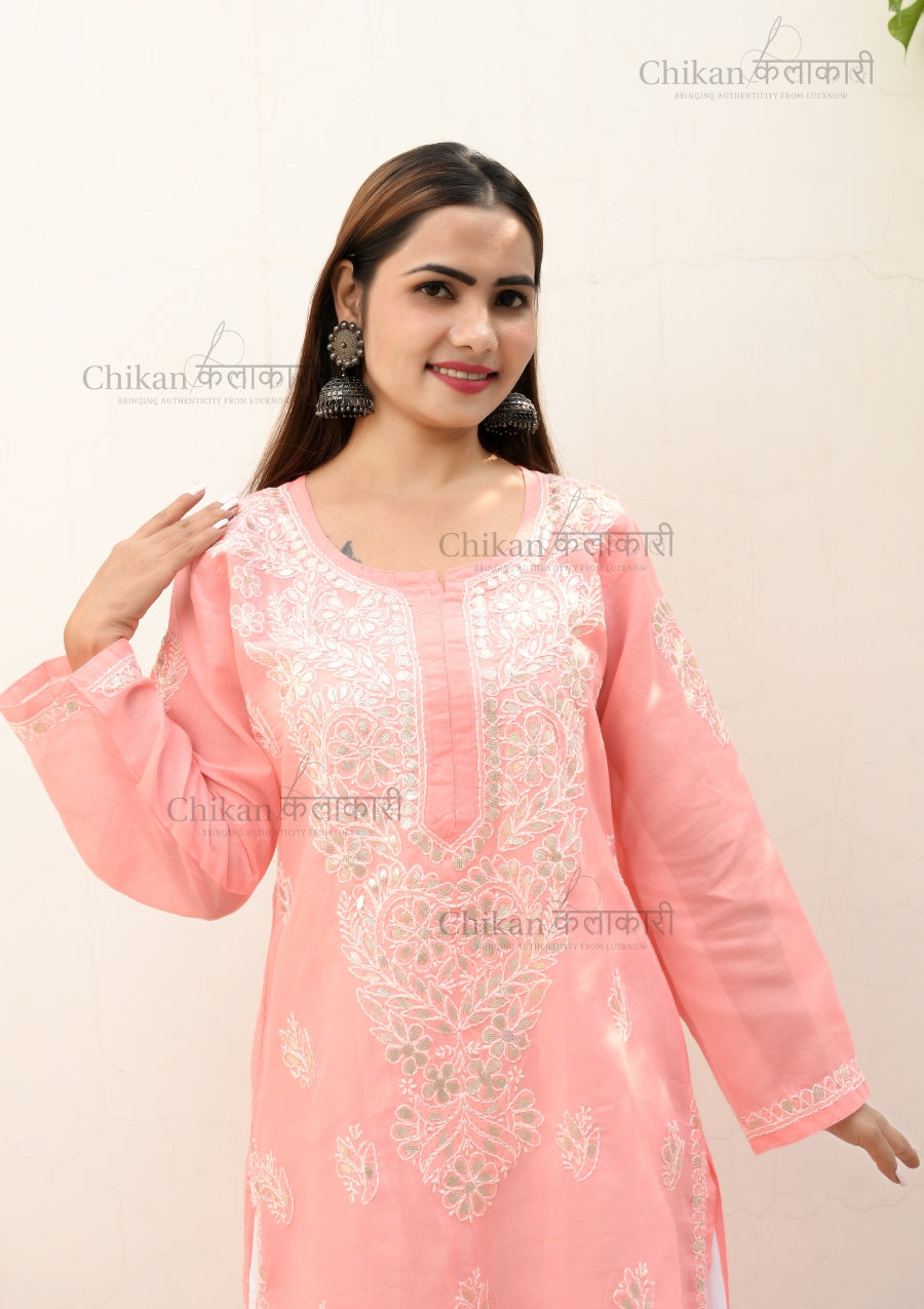 Riya Cotton Chikankari Kurta | chikan curry kurti | lakhnavi kurta | lucknowi chikan kurti | house of chikankari