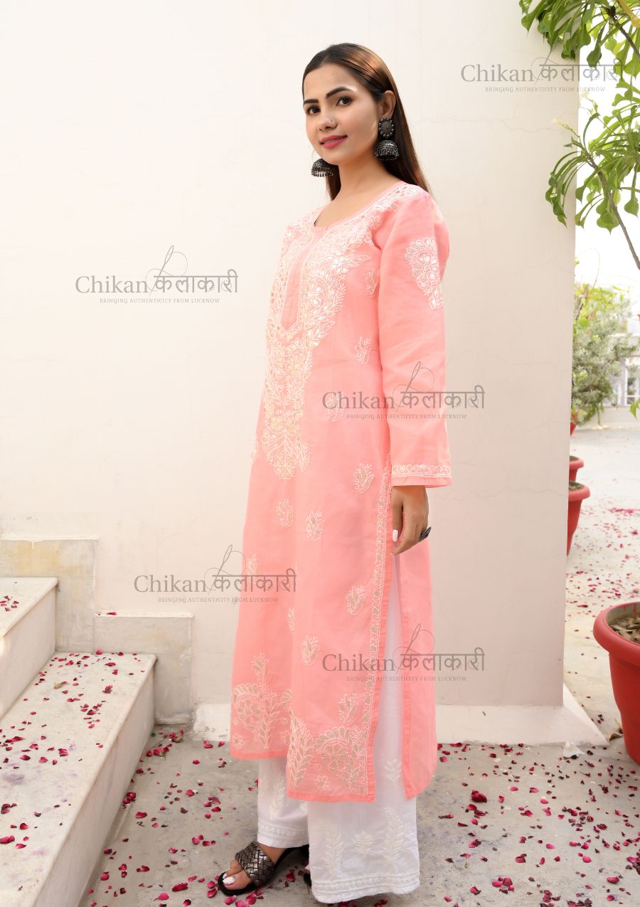 Riya Cotton Chikan Kurti | chikan curry kurta | lakhnavi kurti | lucknowi chikan kurta | house of chikankari