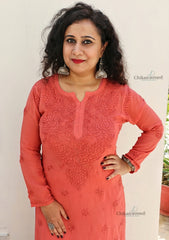 Riyaana Viscose Chikankari Kurti - Dark Peach