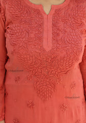 Riyaana Viscose Chikankari Kurti - Dark Peach