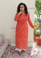 Riyaana Viscose Chikankari Kurti - Dark Peach