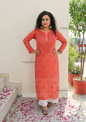 Riyaana Viscose Chikankari Kurti - Dark Peach