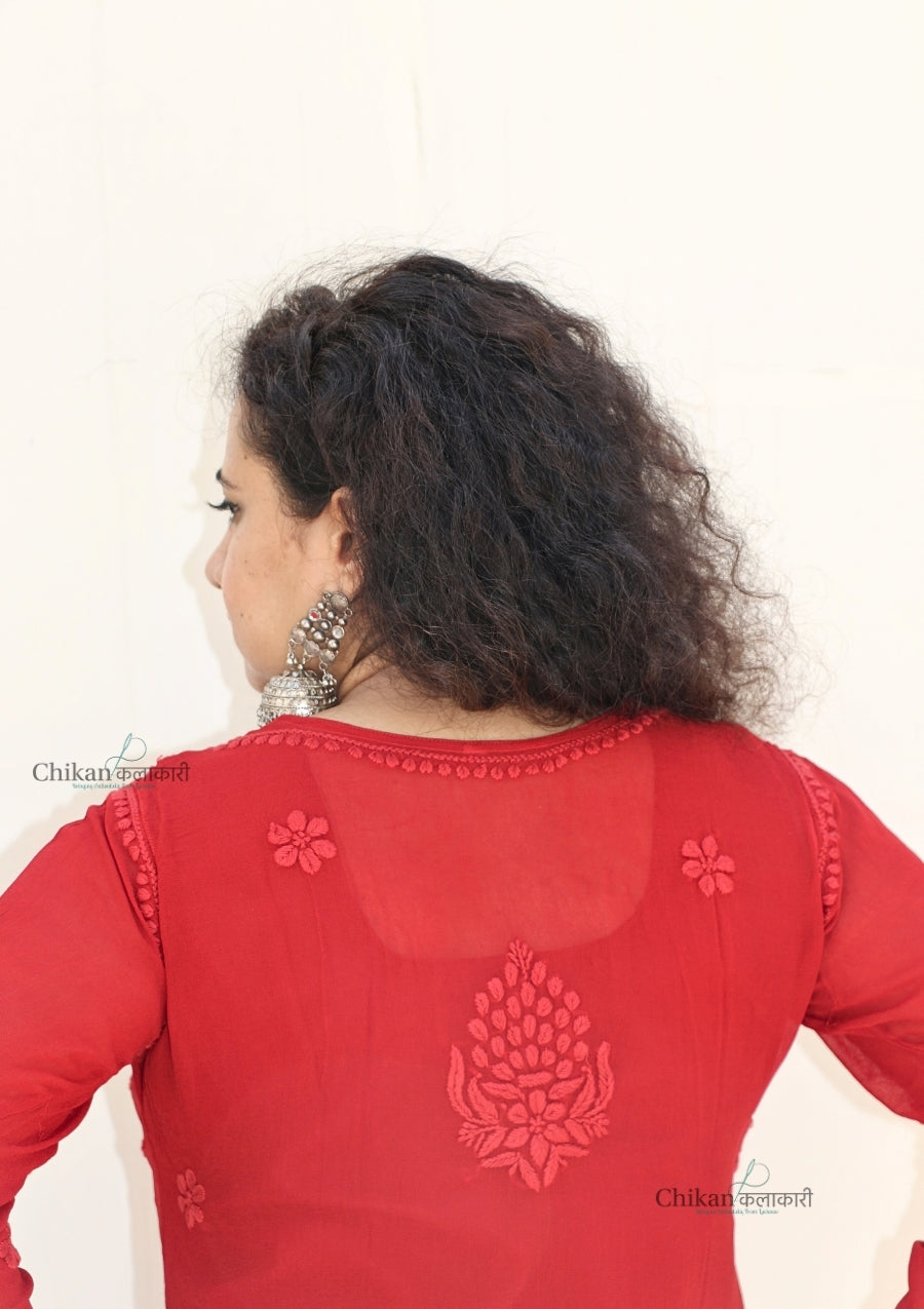 Riyaana Viscose Chikankari Kurti - Red