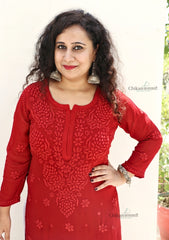 Riyaana Viscose Chikankari Kurti - Red