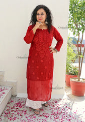 Riyaana Viscose Chikankari Kurti - Red