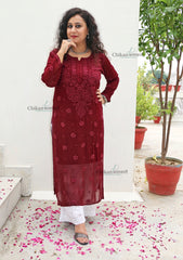 Riyaana Maroon Viscose Chikankari Kurti