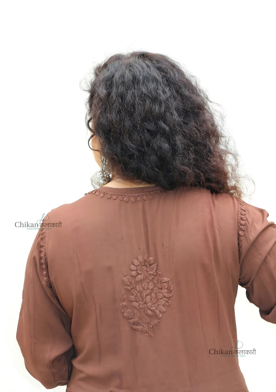 Ruhi Modal Chikankari Kurti - Brown