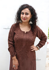 Ruhi Modal Chikankari Kurti - Brown