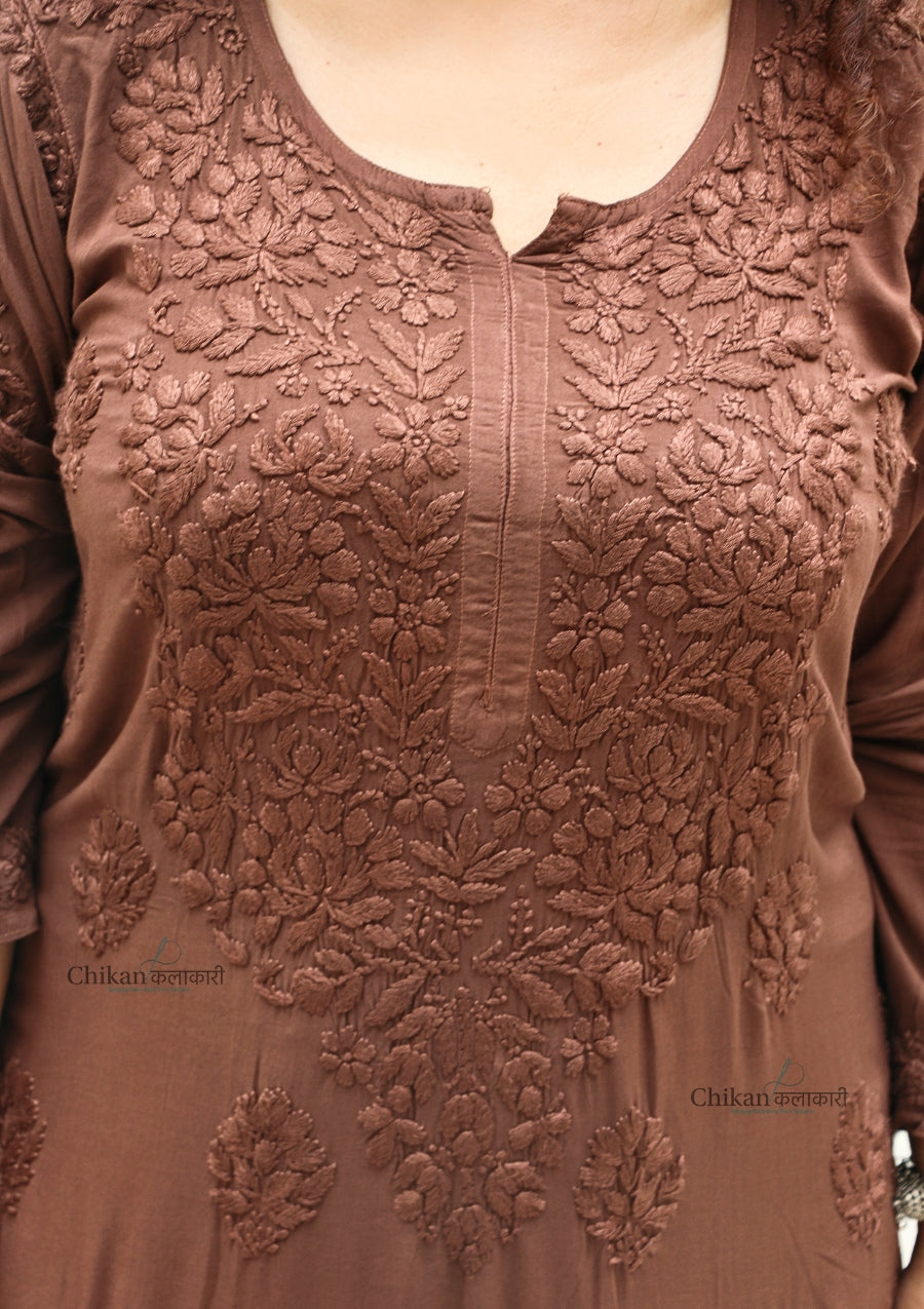 Ruhi Modal Chikankari Kurti - Brown