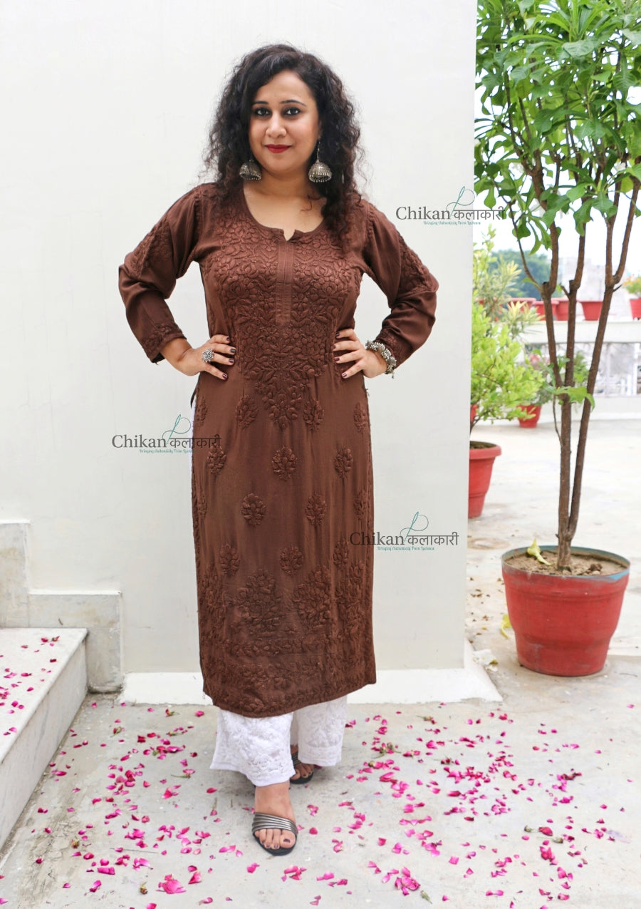 Ruhi Modal Chikankari Kurti - Brown