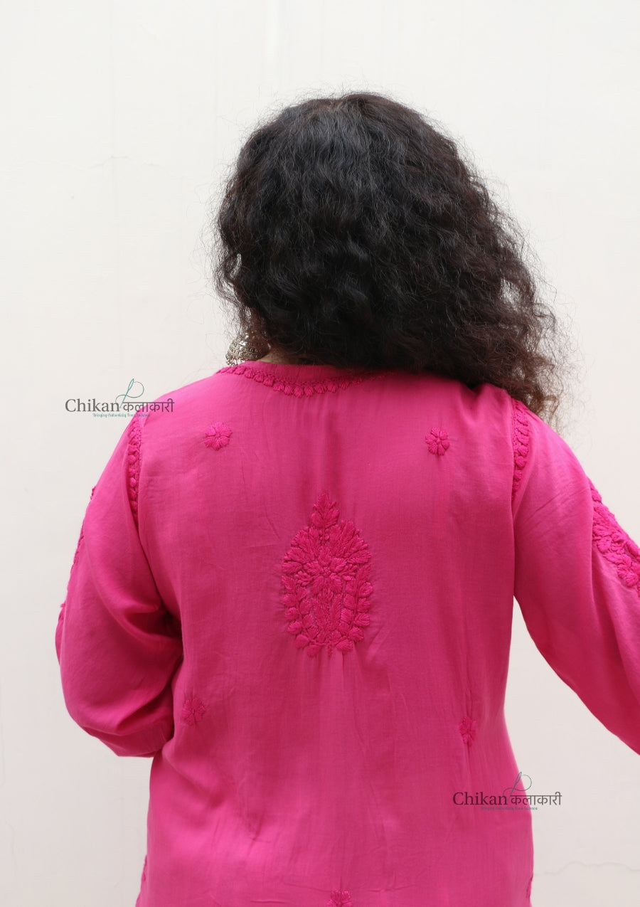 Ruhi Modal Chikankari Kurti - Magenta