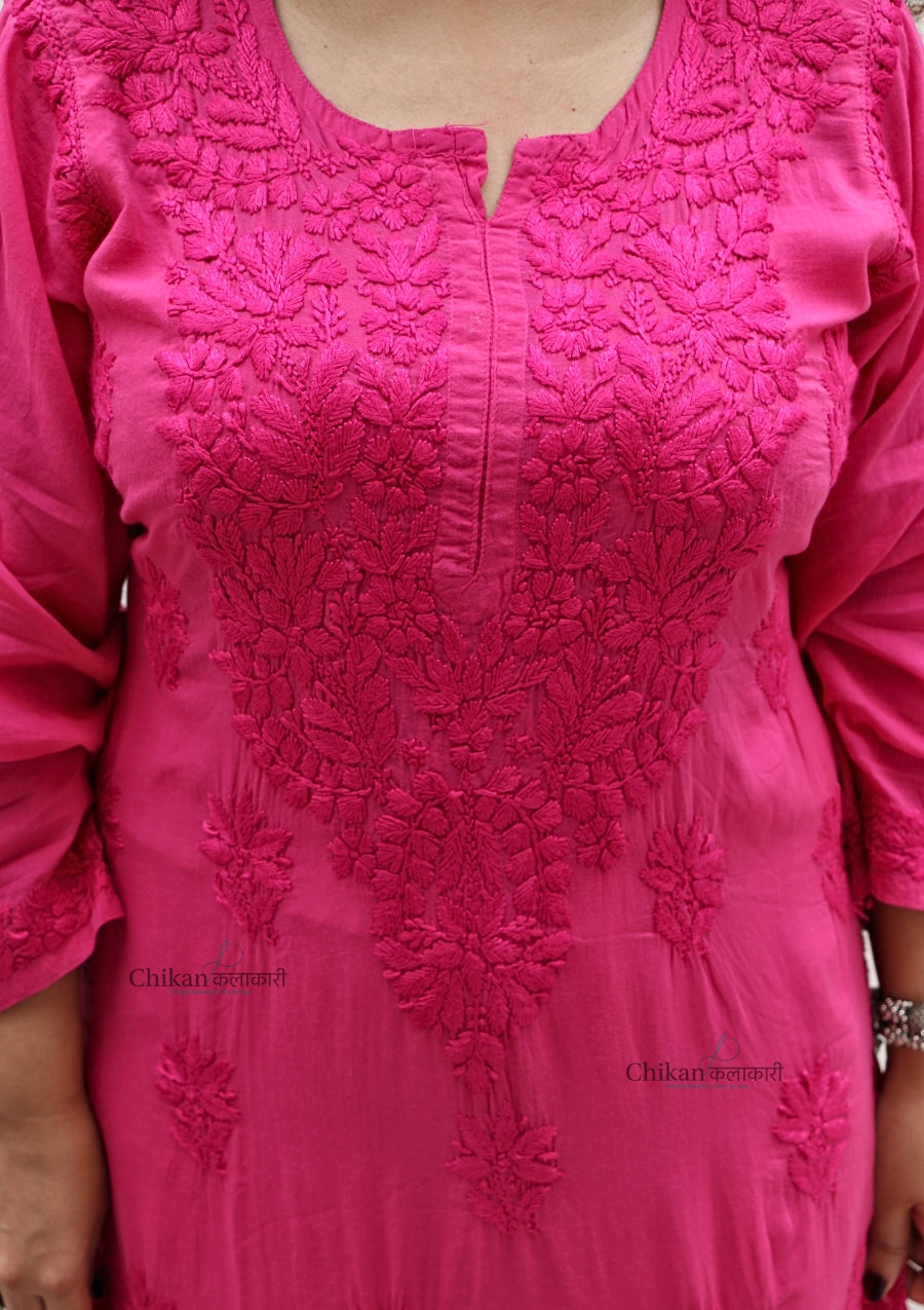 Ruhi Modal Chikankari Kurti - Magenta