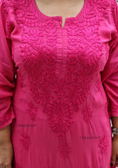 Ruhi Modal Chikankari Kurti - Magenta