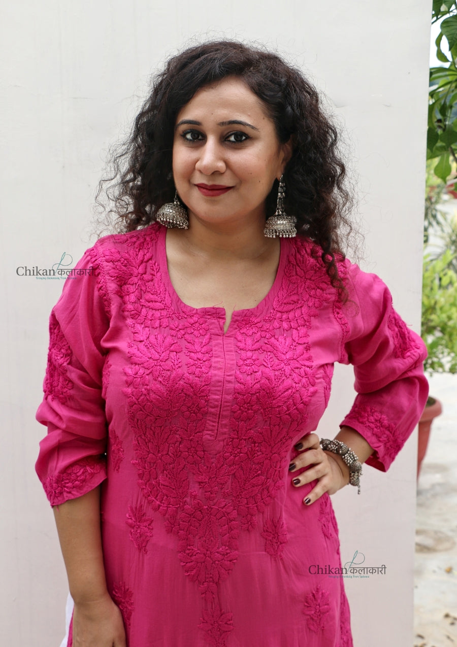 Ruhi Modal Chikankari Kurti - Magenta