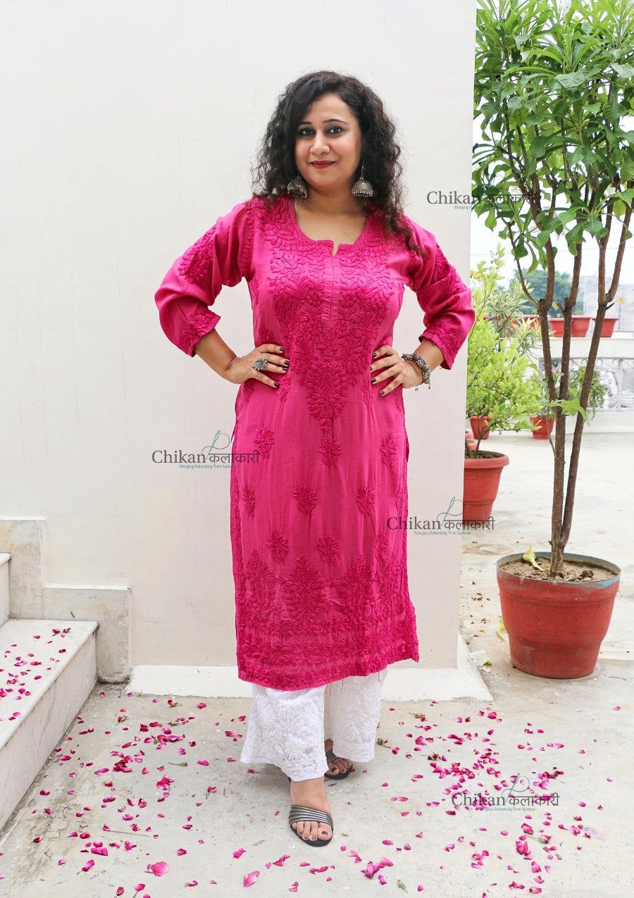 Ruhi Modal Chikankari Kurti - Magenta