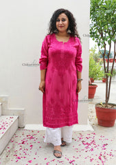 Ruhi Modal Chikankari Kurti - Magenta