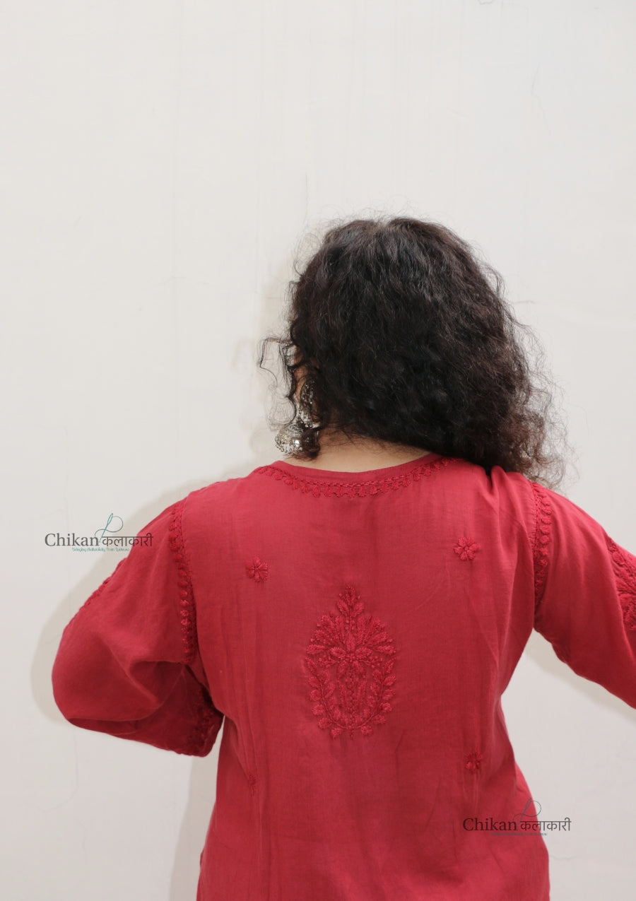 Ruhi Modal Chikankari Kurti - Maroon