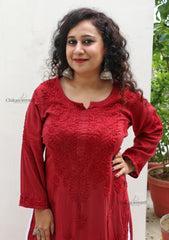 Ruhi Modal Chikankari Kurti - Maroon