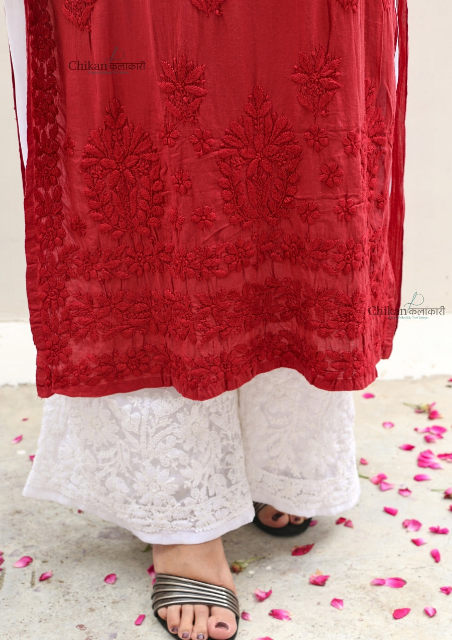 Ruhi Modal Chikankari Kurti - Maroon