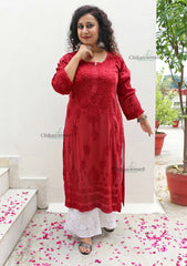 Ruhi Modal Chikankari Kurti - Maroon